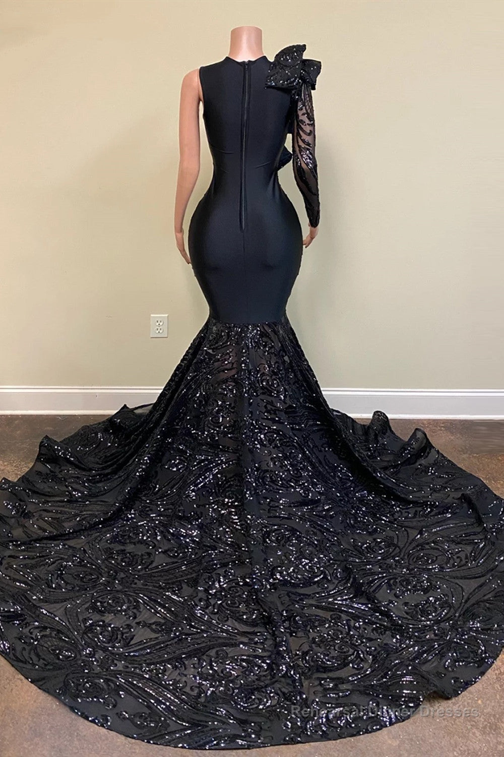 V-neck Flowers Mermaid Long Sleeves Prom Dresses Secondary image