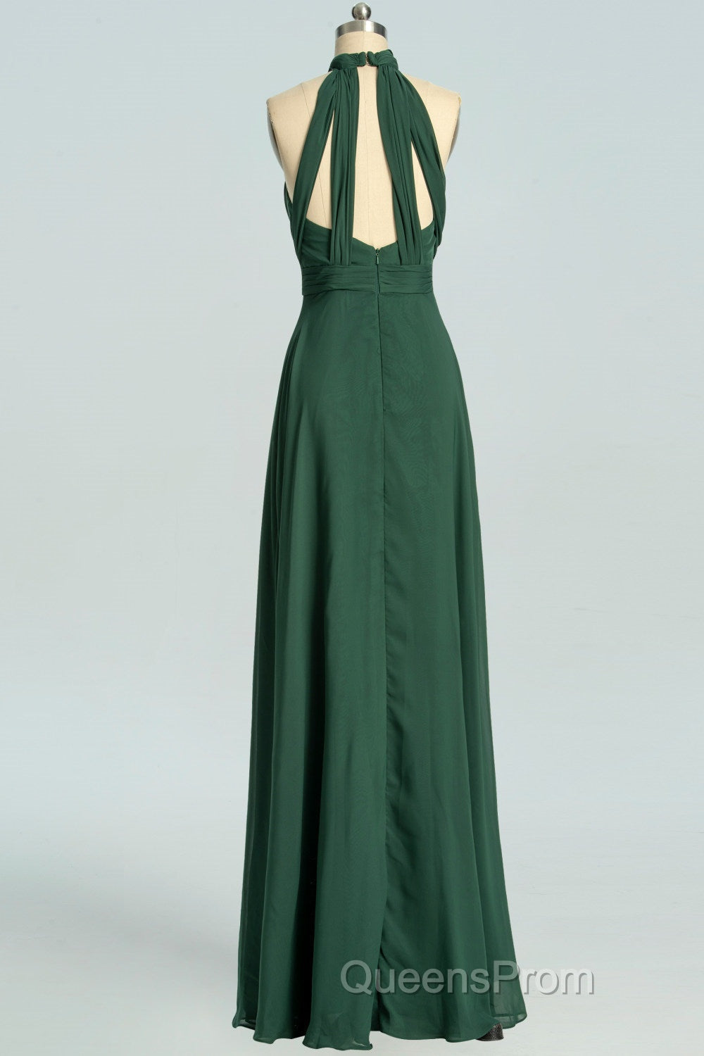 Halter Hunter Green Chiffon A-line Long Bridesmaid Dress Secondary image