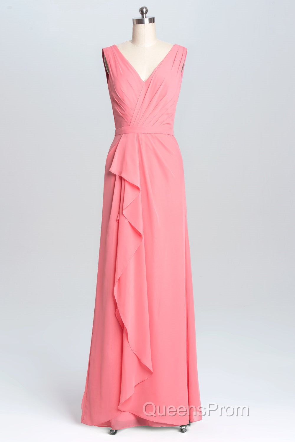 Lavender Chiffon A-line Ruffles Long Bridesmaid Dress