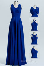 Royal Blue A-line Chiffon Long Convertible Bridesmaid Dress