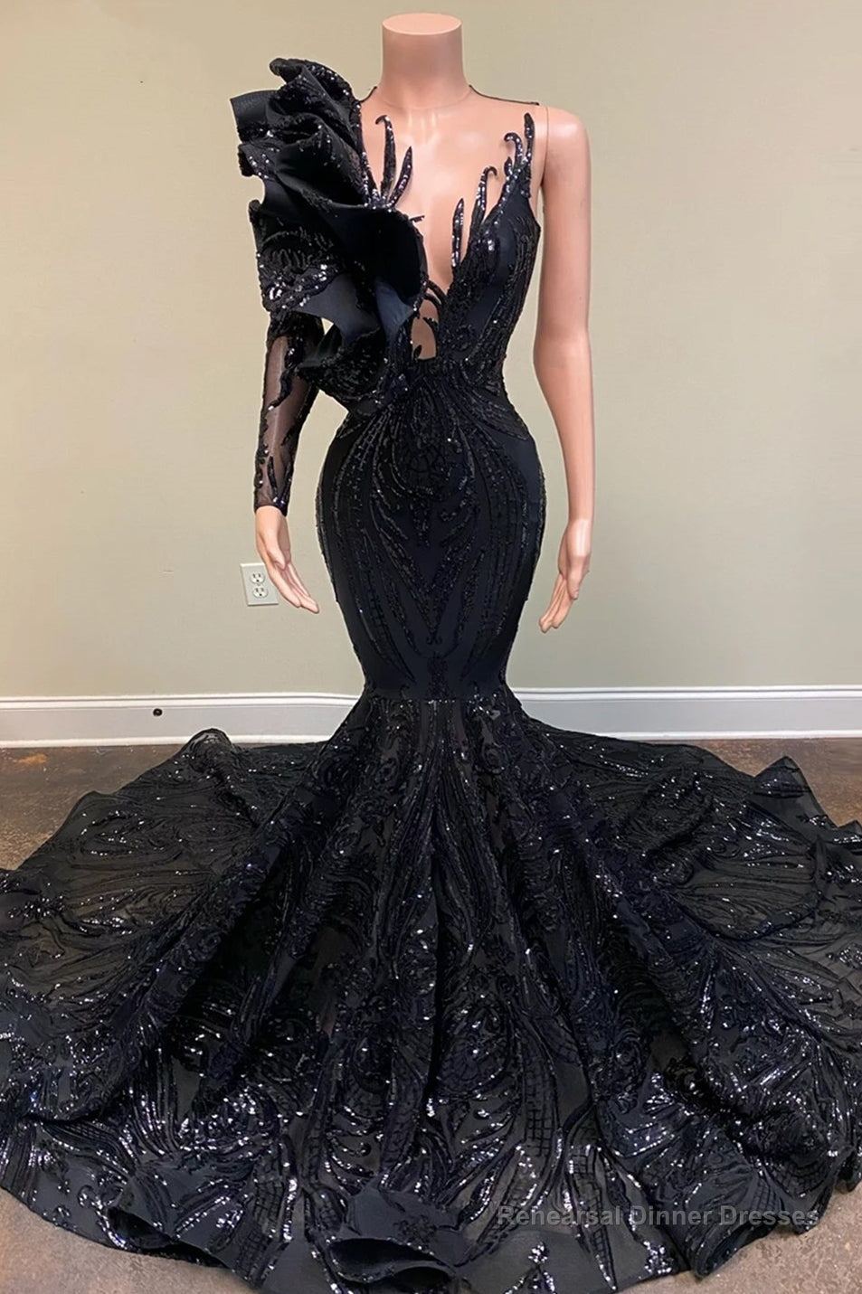 V-neck Flowers Mermaid Long Sleeves Prom Dresses Main image