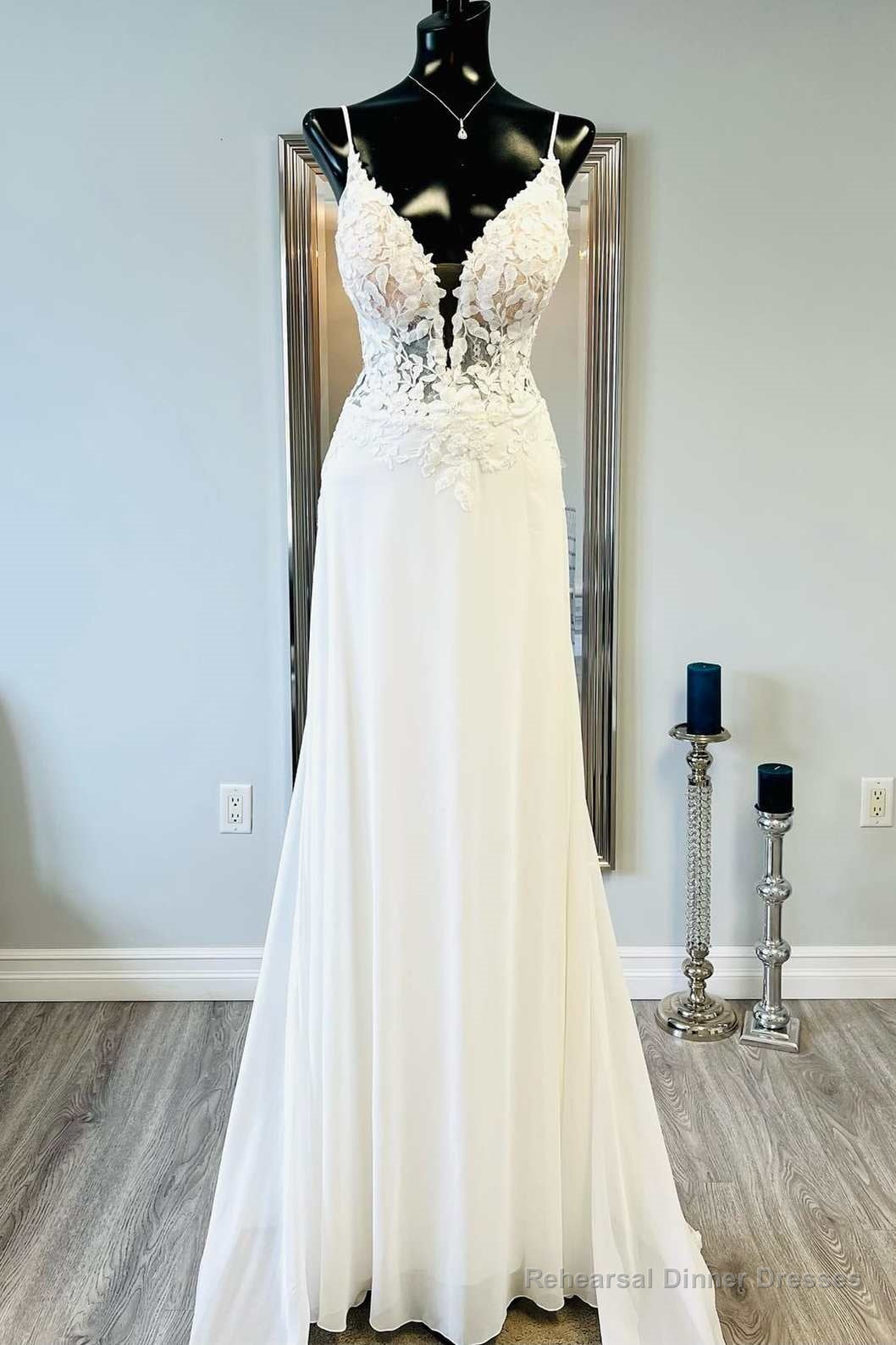 White Floral Lace Open Back Mermaid Long Wedding Dress Main image