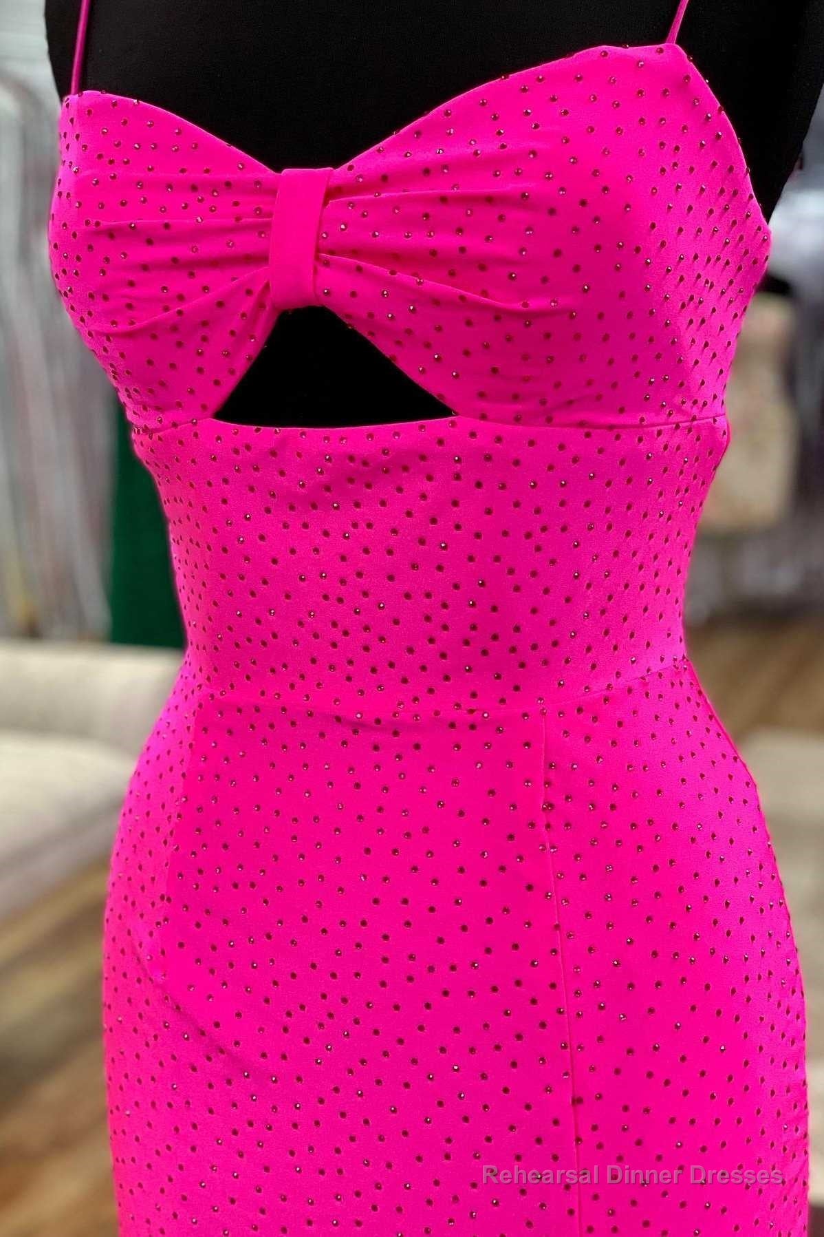 Hot Pink Beaded Keyhole Straps Mermaid Long Formal Dress with Slit Secondary image