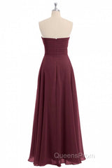 Burgundy Chiffon Strapless Sweetheart A-Line Long Bridesmaid Dress
