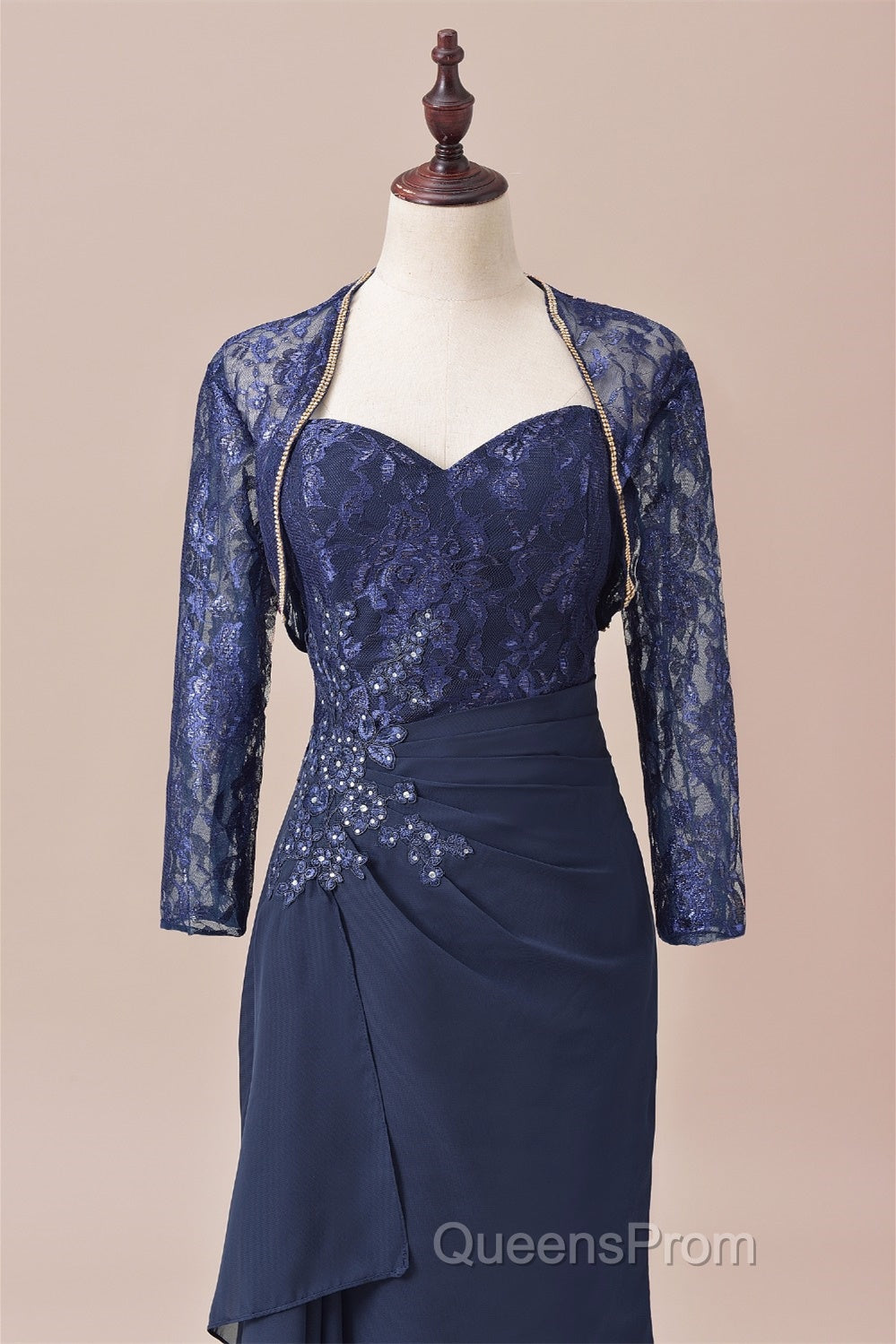 Navy Blue Two-Piece Sweetheart Ruffled Long Mother of the Bride Dress