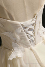 Ivory Sweetheart Cap Sleeve Short Party Dress with Butterflies