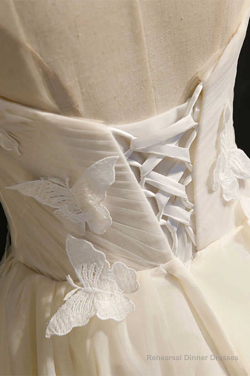 Ivory Sweetheart Cap Sleeve Short Party Dress with Butterflies