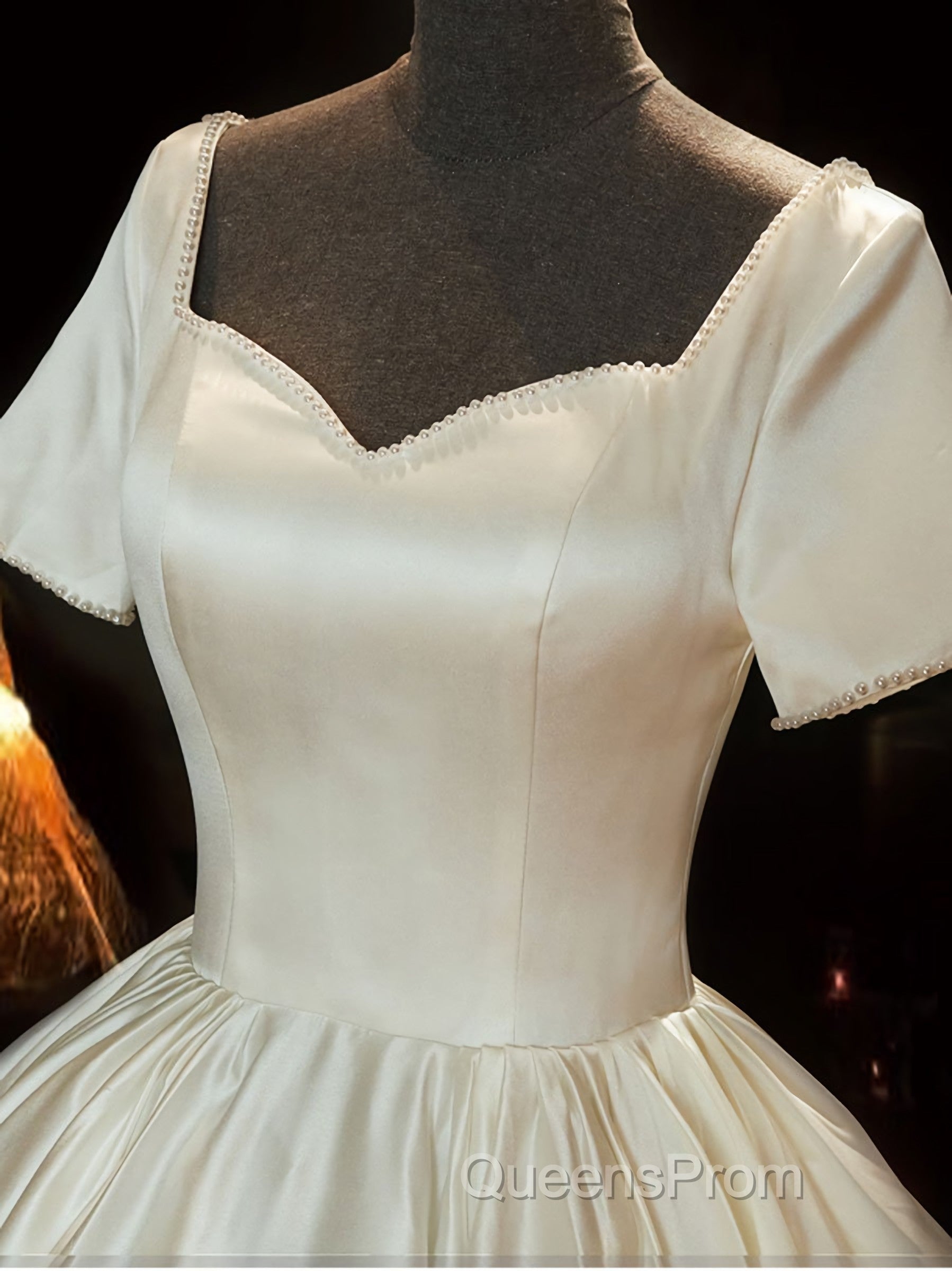 White Sweetheart Satin Long Bridal Dress, White Wedding Dress