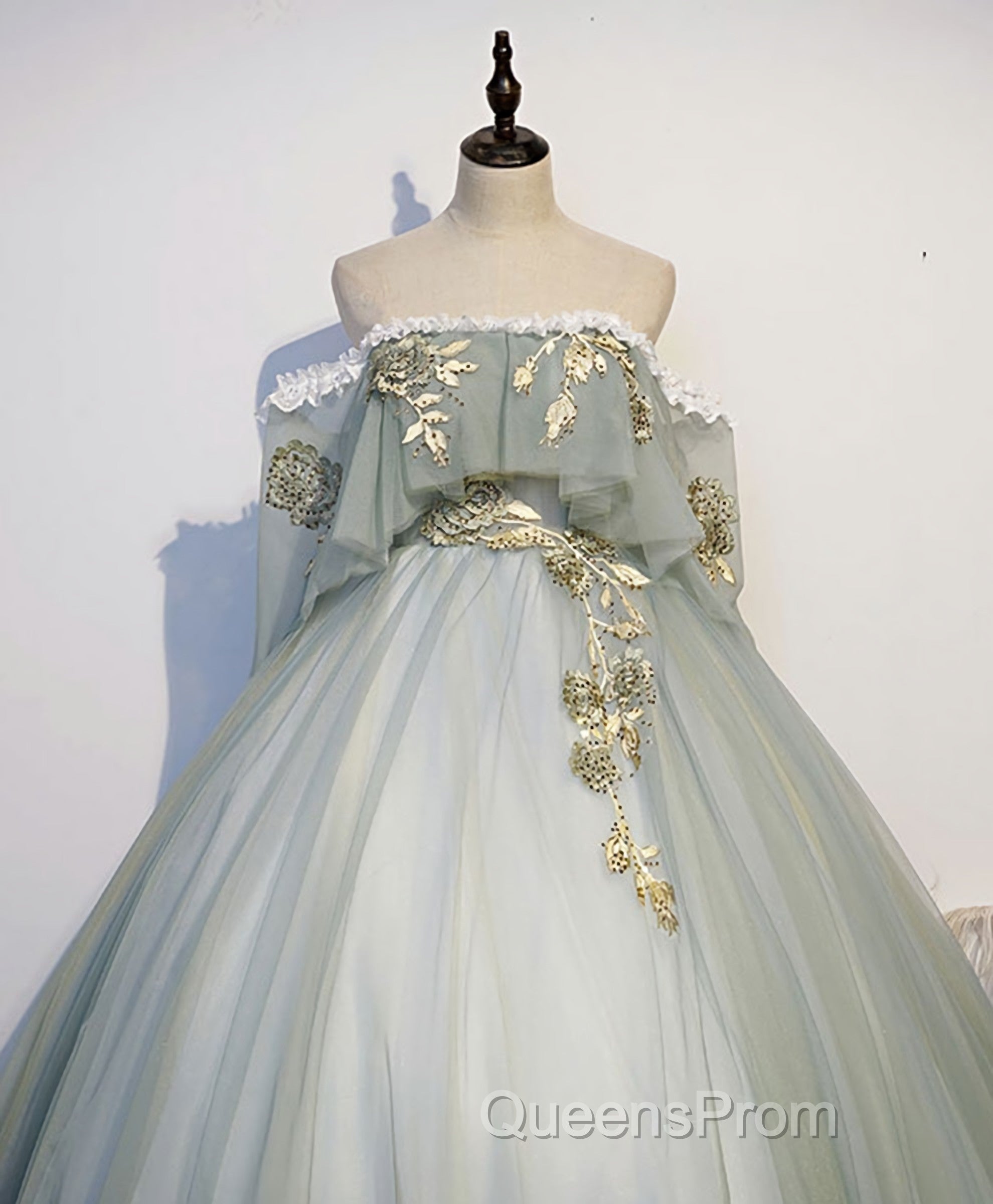 Green Tulle Lace Long Evening Prom Dress, Green Tulle Sweetheart Dress