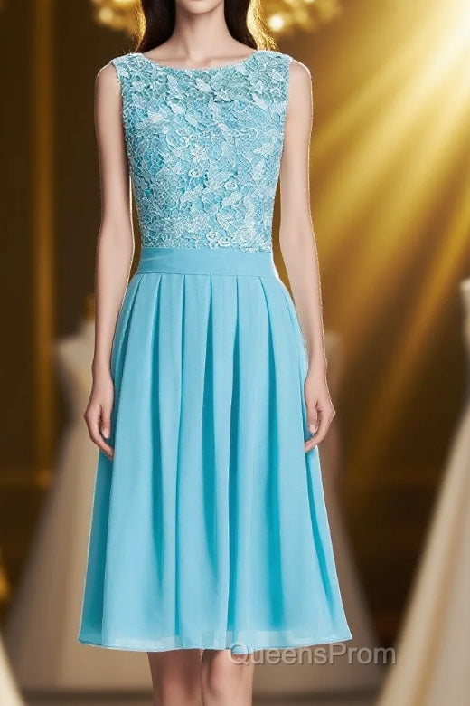 Princess Blue Lace and Chiffon Short A-line Homecoming Dress Main image