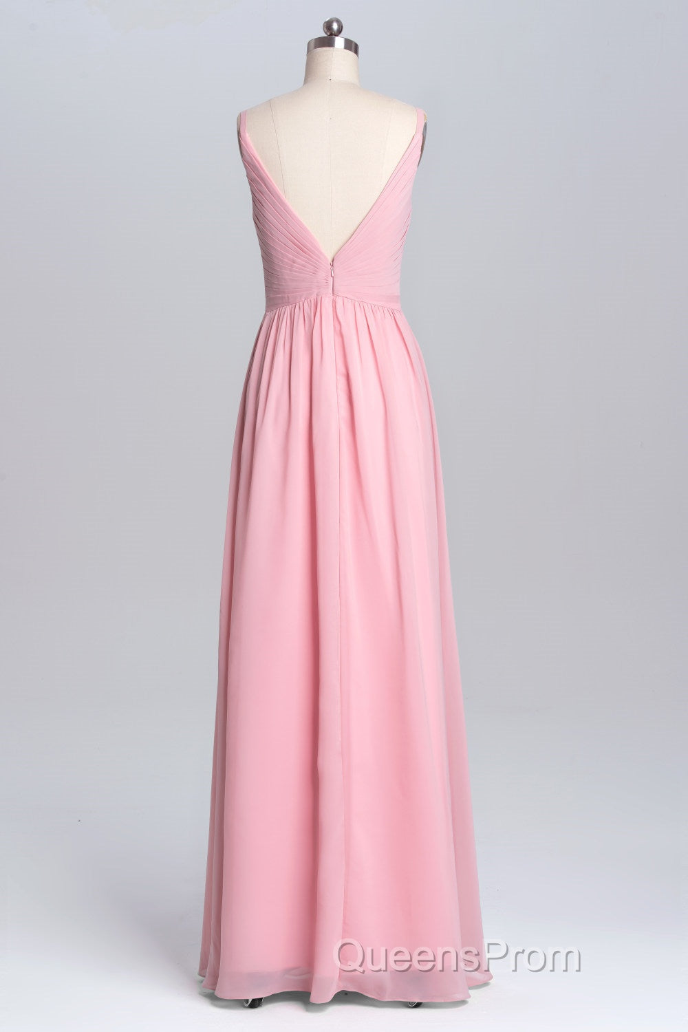 Pink Straps A-line Pleated Long Bridesmaid Dress Secondary image