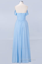 Blue Off the Shoulder Pleated Chiffon Long Bridesmaid Dress