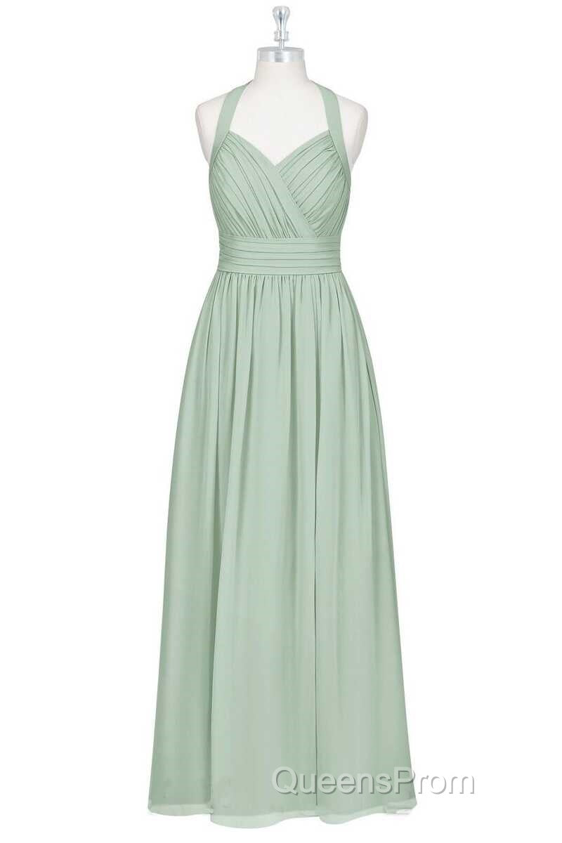 Sage Green Chiffon Halter Backless A-Line Bridesmaid Dress