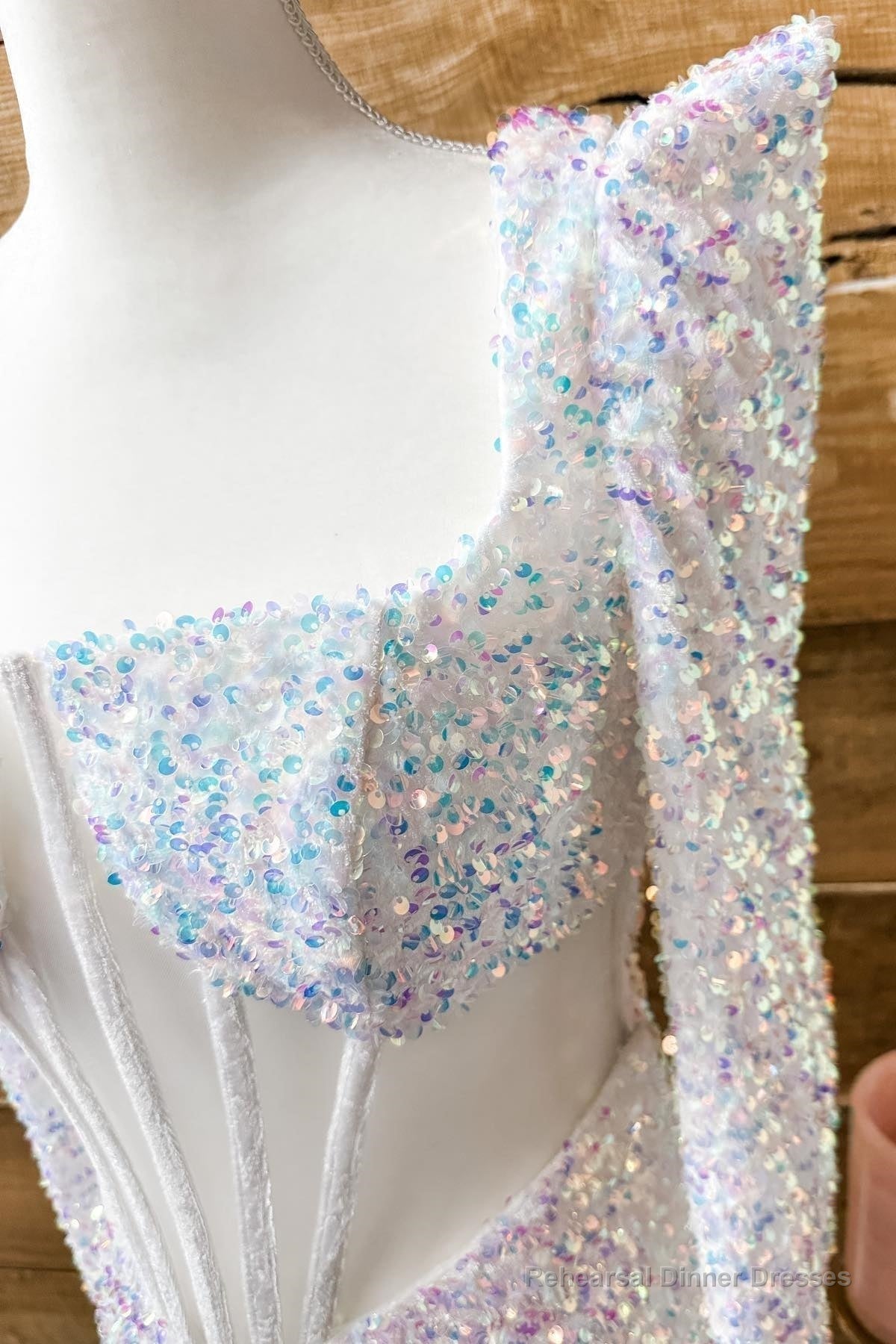 Iridescent White Sequins Long Sleeves Square Neck Homecoming Dress Secondary image