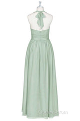 Sage Green Chiffon Halter Backless A-Line Bridesmaid Dress