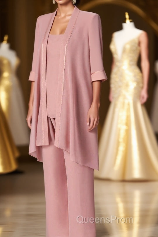 Three-Piece Pink Chiffon Half Sleeve Mother of the Bride Pant Suits Main image