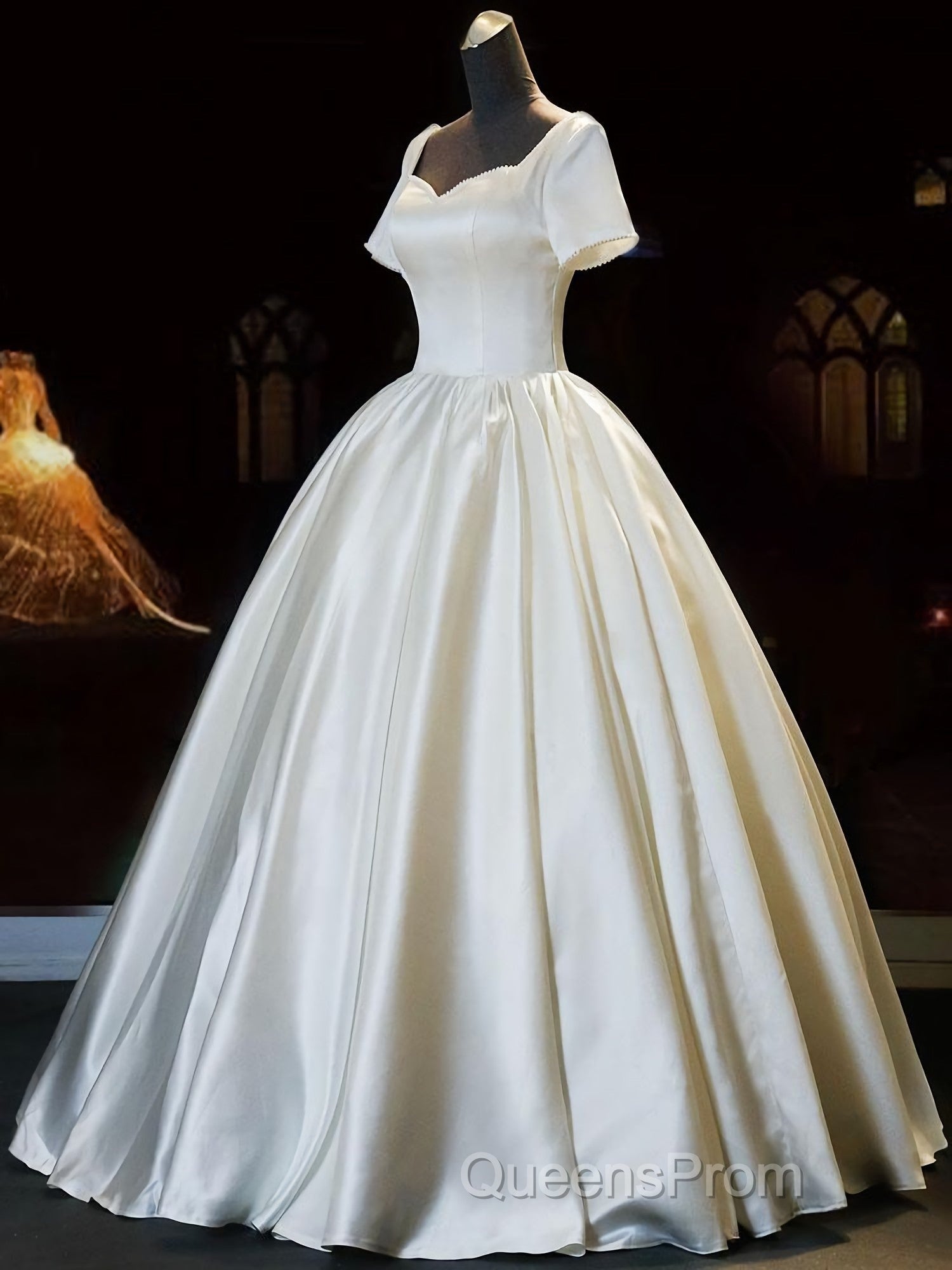 White Sweetheart Satin Long Bridal Dress, White Wedding Dress Secondary image