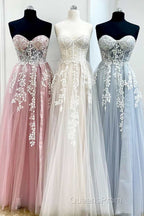 Tulle Floral Lace Sweetheart A-Line Evening Prom Gown
