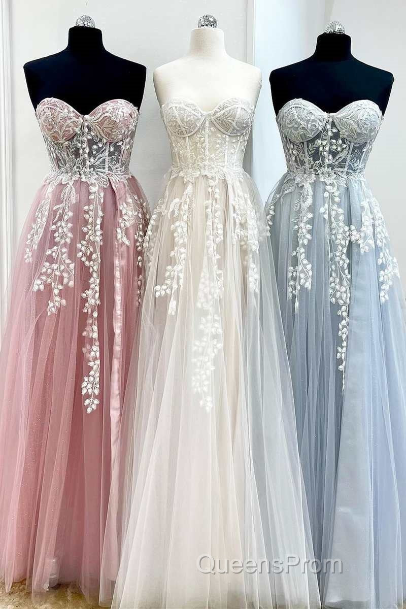 Tulle Floral Lace Sweetheart A-Line Evening Prom Gown