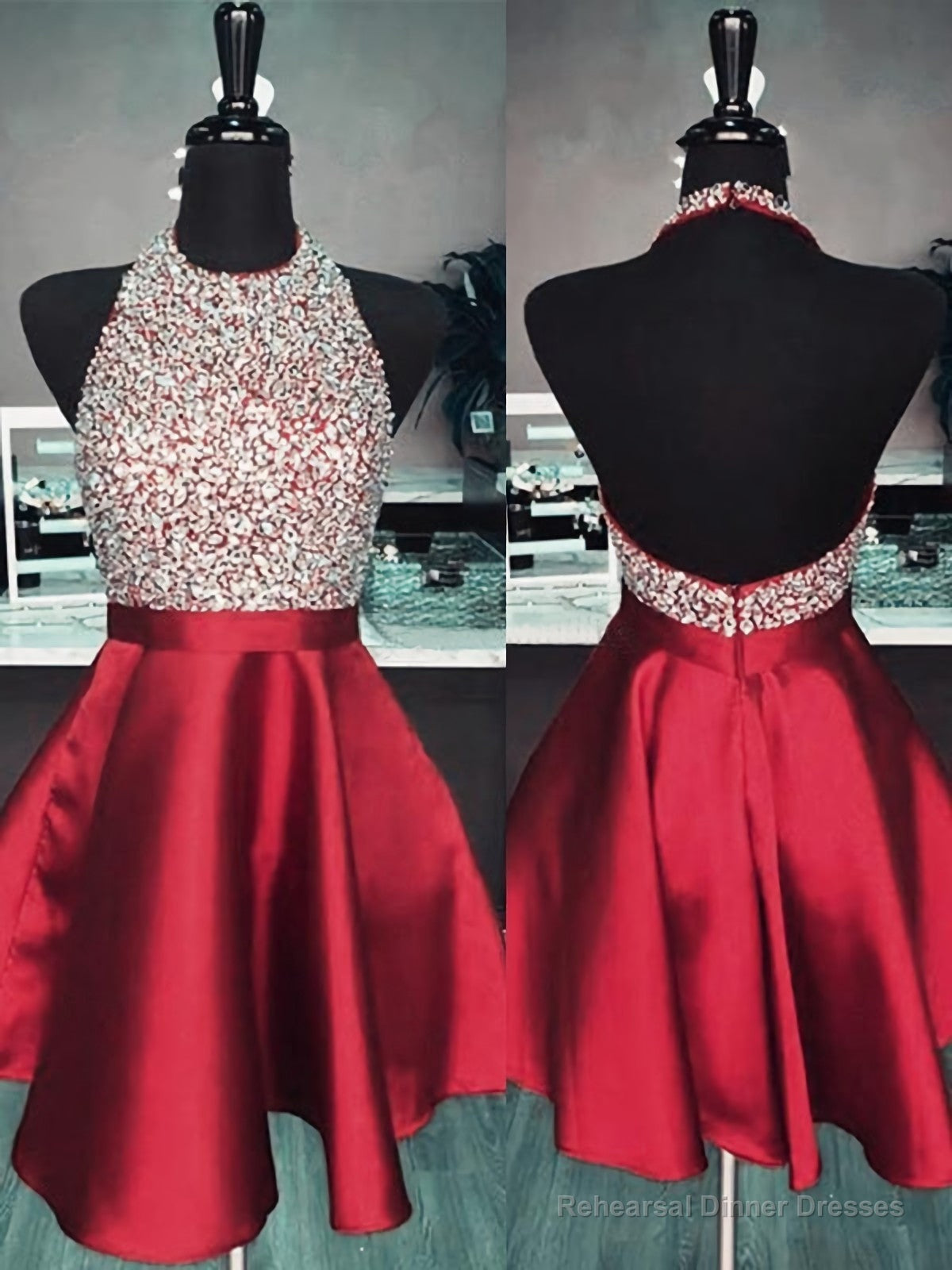 2025 Halter Satin Backless Short Homecoming Dresses Main image