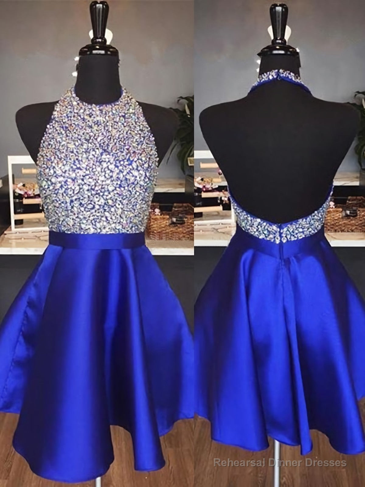 2025 Halter Satin Backless Short Homecoming Dresses Secondary image