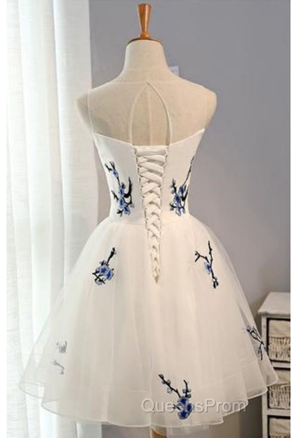Ivory Sheer Sleeveless Floral Short Homecoming Dress