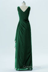 Hunter Green Chiffon Pleated Long Bridesmaid Dress