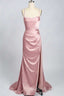 Pink Scoop Neck Lace-Up Back Long Formal Dress with Slit