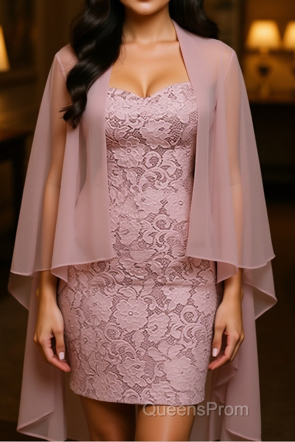 Two-Piece Grey Lace Short Mother of the Bride Dress Main image