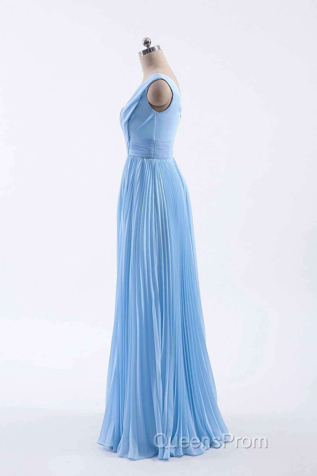 Blue Pleated A-line Chiffon Long Bridesmaid Dress Secondary image