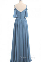 Dusty Blue Chiffon Cold-Shoulder A-Line Bridesmaid Dress