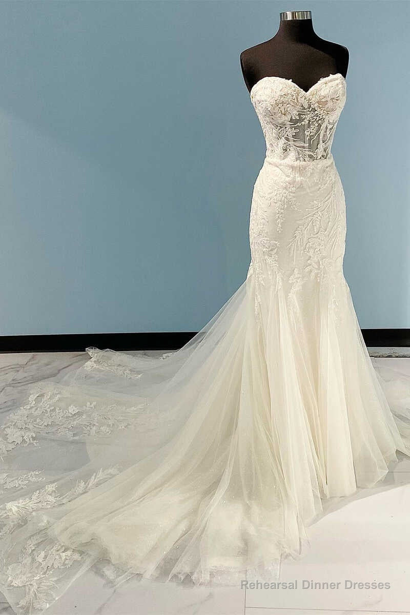 Princess White Sweetheart Appliques Mermaid Long Wedding Dress Main image