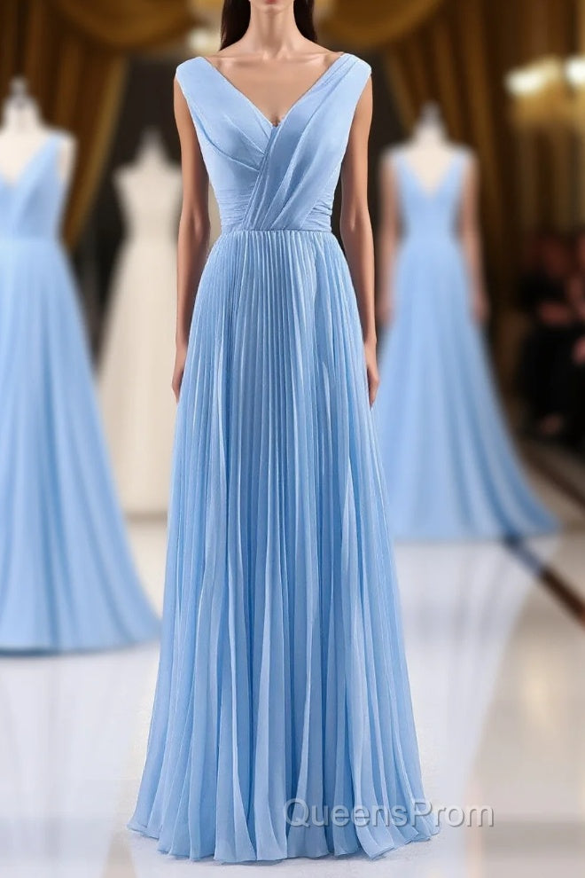 Blue Pleated A-line Chiffon Long Bridesmaid Dress Main image