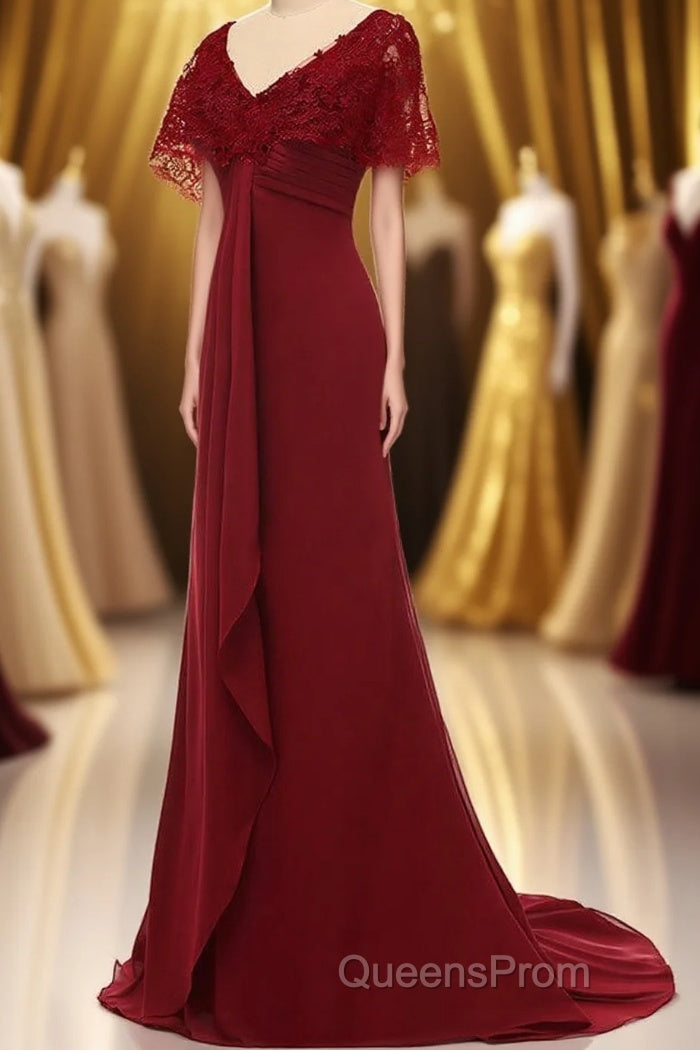 Mermaid Wine Red Ruffled Long Mother of the Bride Dress Main image