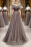 Unique Tulle Long Evening Prom Dress, Tulle Evening Dress