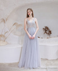 Luxury Blue Evening Dress, Long Evening Party Prom Dresses, A Line Prom Gown