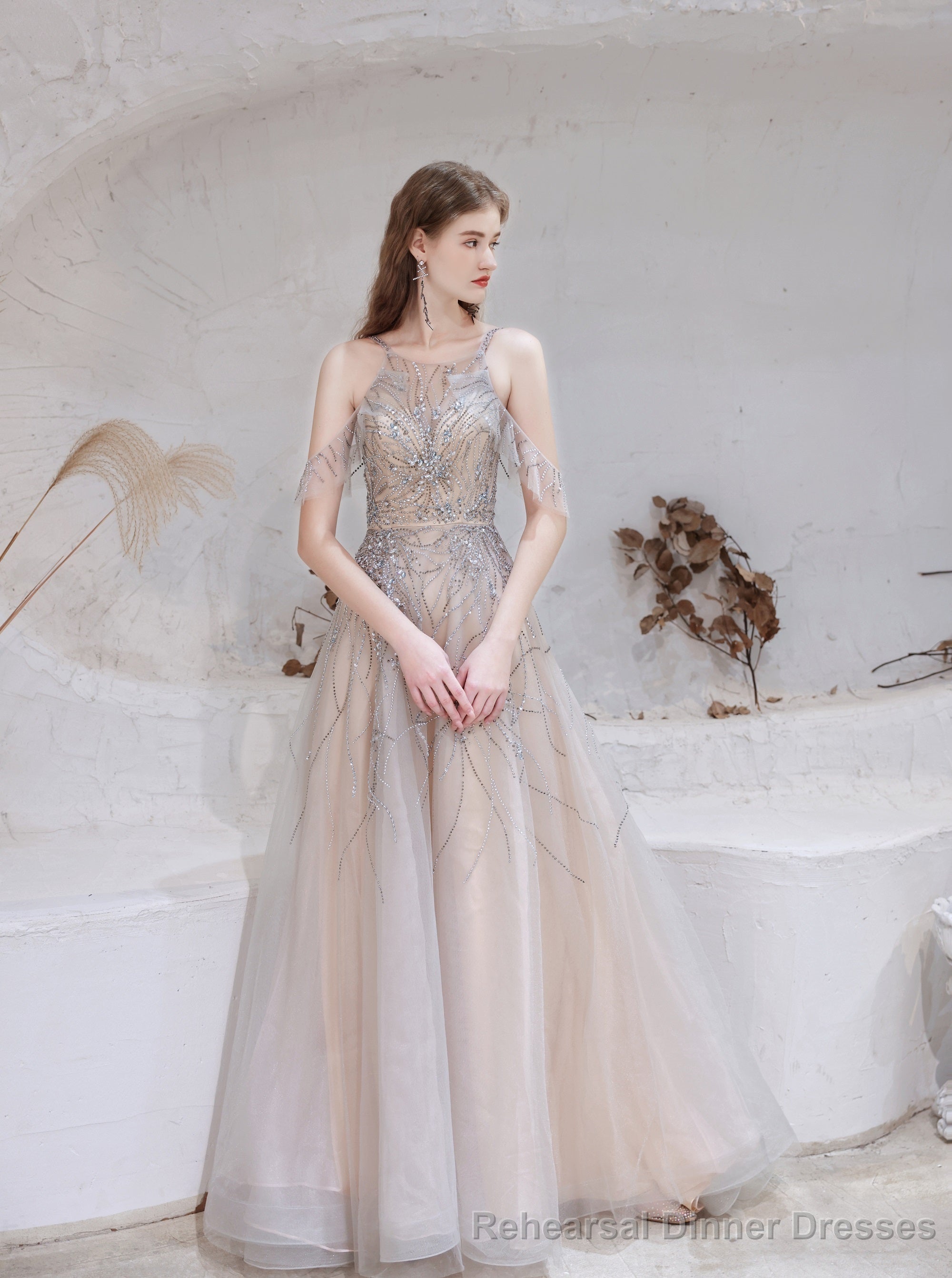 A Line Bateau Prom Dress, Long Neck With Train Sleeveless Zipper Formal Party Dresses