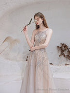 A Line Bateau Prom Dress, Long Neck With Train Sleeveless Zipper Formal Party Dresses