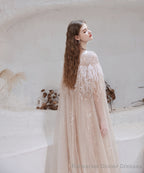 Luxury Champagne Evening Dress, Long Evening Party Prom Dresses, A Line Prom Gown