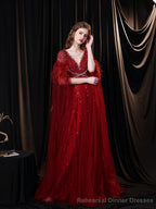 Luxury Burgundy Evening Dress, Long Evening Party Prom Dresses, A Line Prom Gown