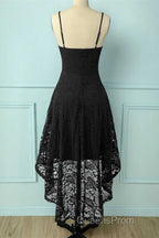Spaghetti Strap High-Low Burgundy Lace Bridesmaid Dress