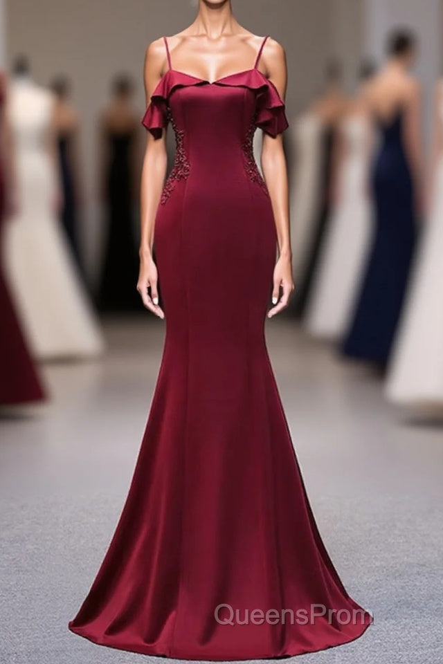 Wine Red Mermaid Sweetheart Straps Long Formal Dress, Wine Red Evening Prom Dress Main image