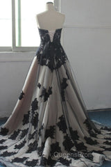 Charming Lace Appliqued Strapless With Chapel Train Wedding Dress