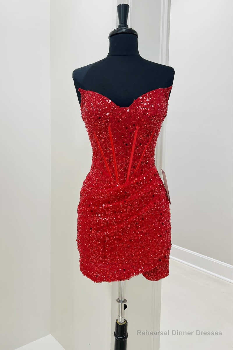 Red Sequin Strapless Mini Homecoming Dress Main image