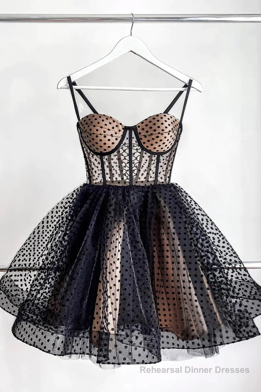 Black Dots Lace-Up Straps Homecoming Dress Main image