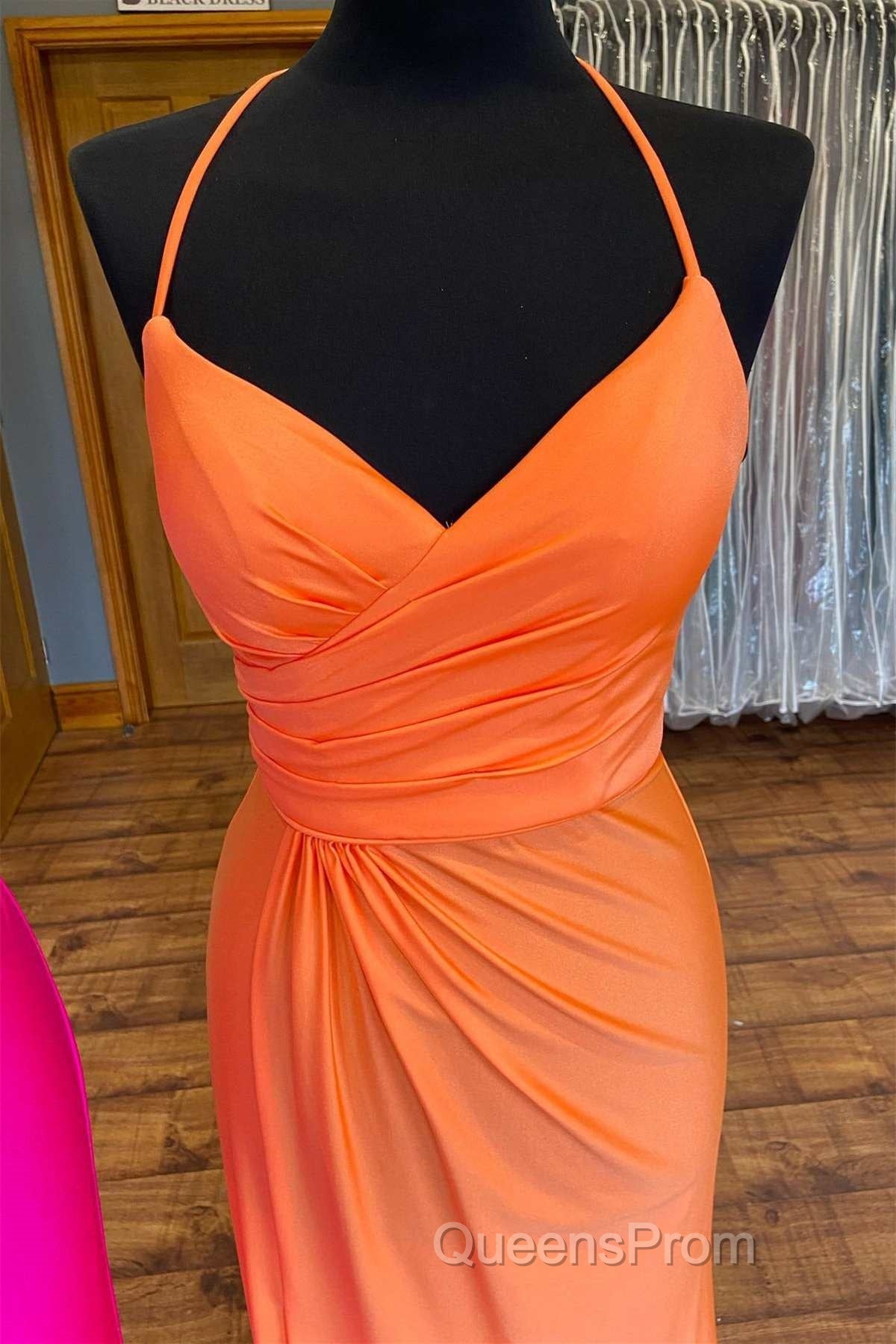 Orange Surplice Neck Backless Long Formal Dress Secondary image
