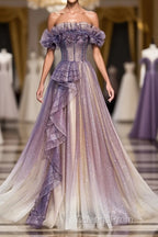 Purple Tulle Sequin Long Evening Prom Dress, Purple Tulle Formal Dress