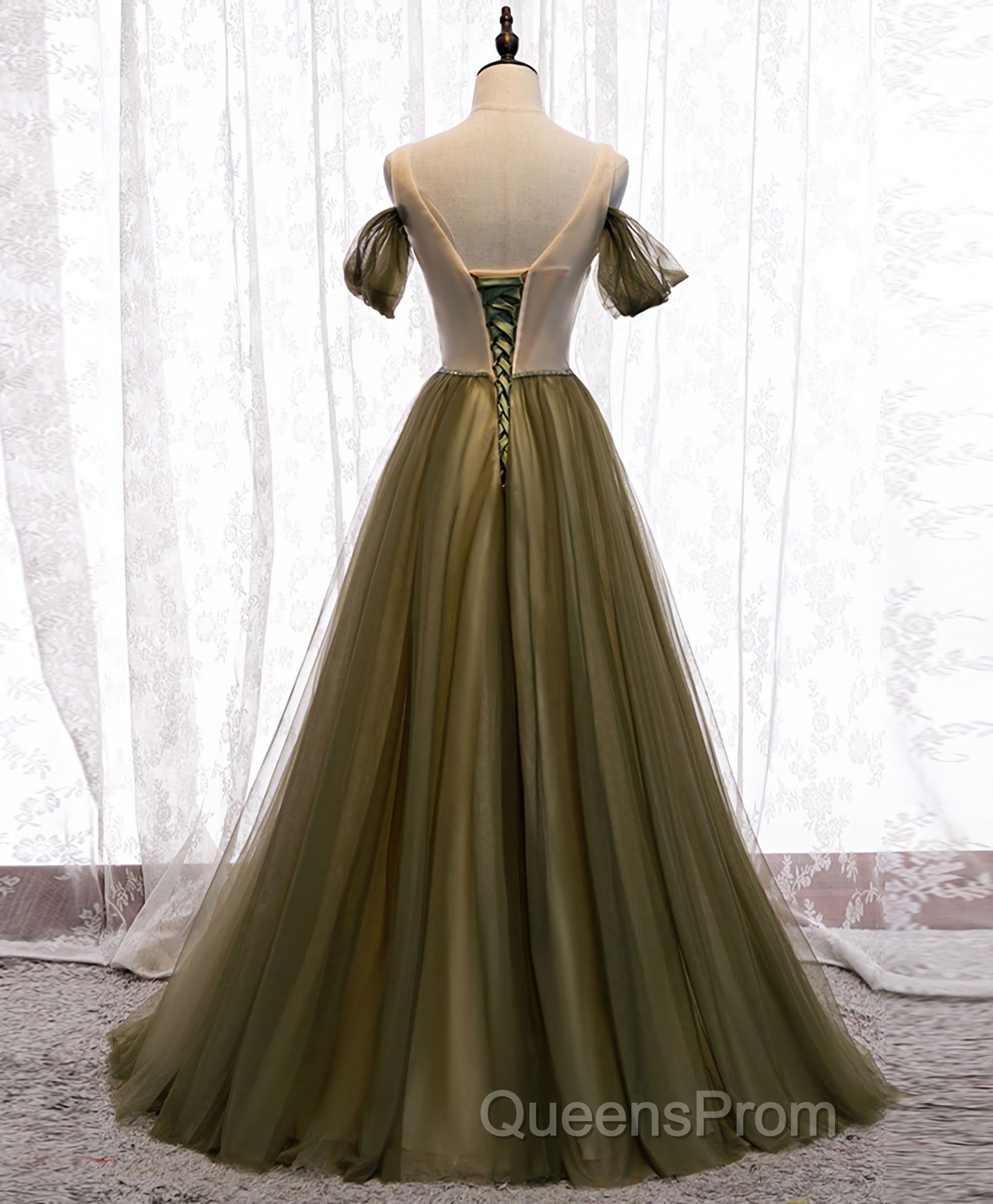 Simple Sweetheart Tulle Off Shoulder Long Evening Prom Dress, Tulle Formal Dress