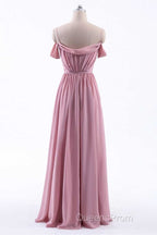 Dusty Pink Chiffon Cold-Shoulder A-Line Long Bridesmaid Dress