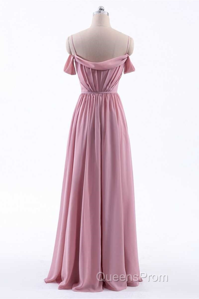 Dusty Pink Chiffon Cold-Shoulder A-Line Long Bridesmaid Dress